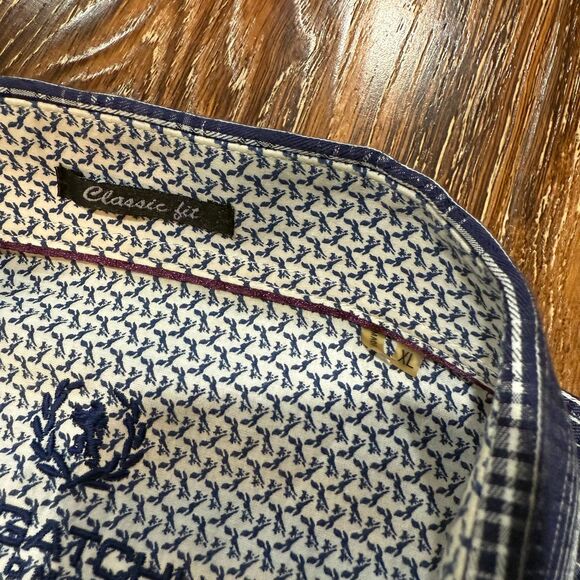 Bugatchi Men's XL Blue Button Up Casual Shirt Top Long Sleeve Plaid‎ Flip Cuff - Picture 8 of 8